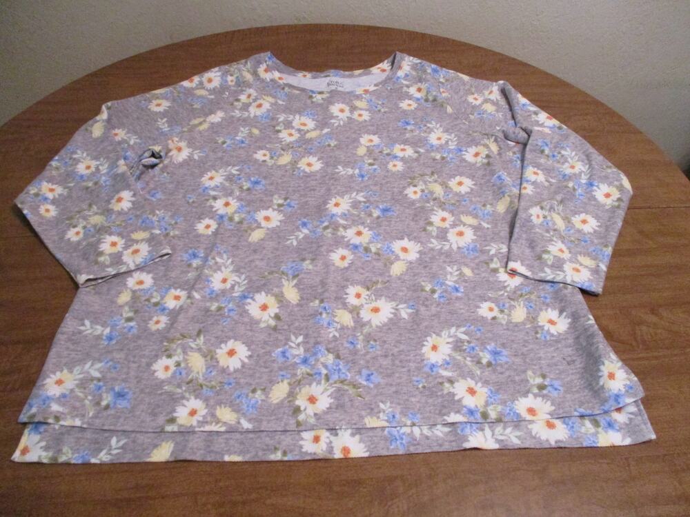 CROFT & BARROW WOMENS GRAY FLORAL LONG SLEEVE SHIRT SIZE 2X